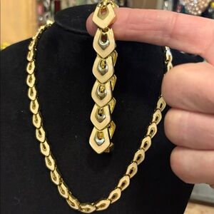 Vintage enamel and gold tone, necklace, and bracelet set